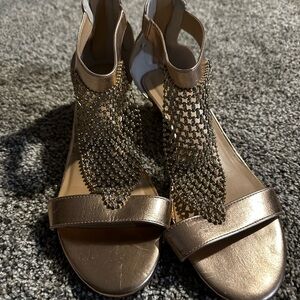 Rose Gold Laser-Cut Sandals with Ankle Strap